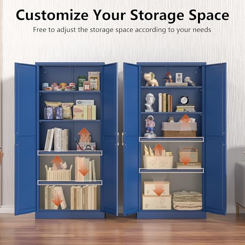 Tall Kitchen Storage Cabinet with Doors and Adjustable Shelves, Black Freestanding Cupboard J20442