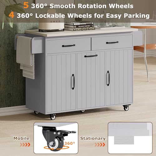 Farmhouse Kitchen Island with Drop Leaf, Barn Door and Power Outlet C3058
