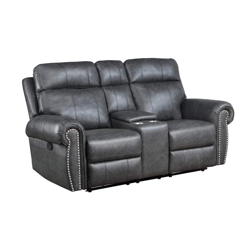 Breathable Faux Leather Manual Double Reclining Loveseat Brown S841038