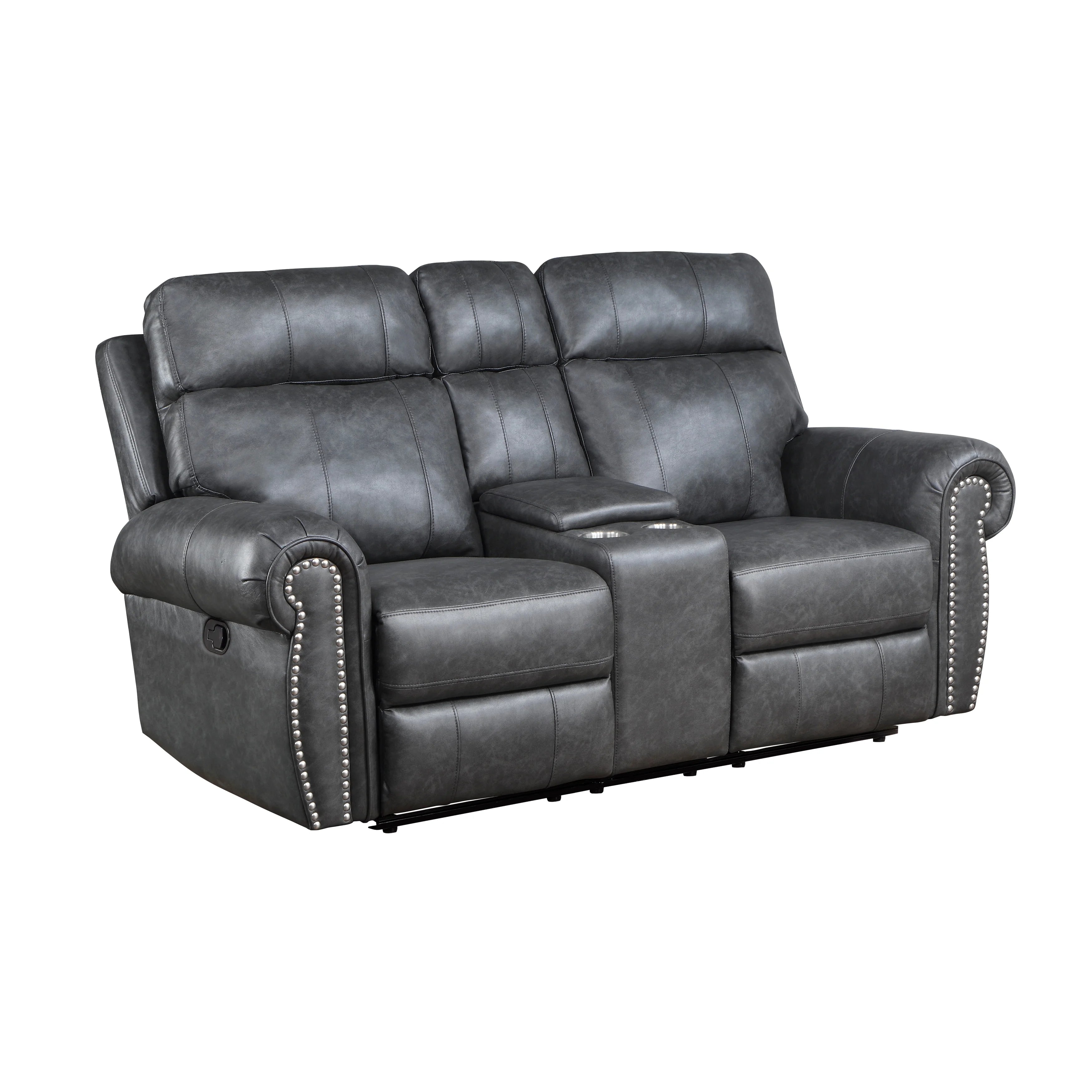 Breathable Faux Leather Manual Double Reclining Loveseat Brown S841038