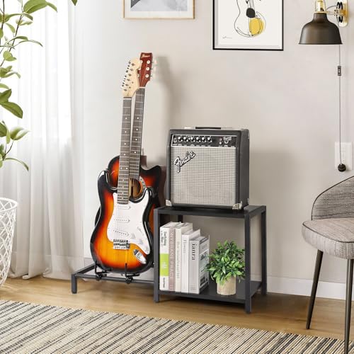 Guitar Rack, 3-Piece Floor Stand with Amp Support, Adjustable Holder for Multiple Instruments H140