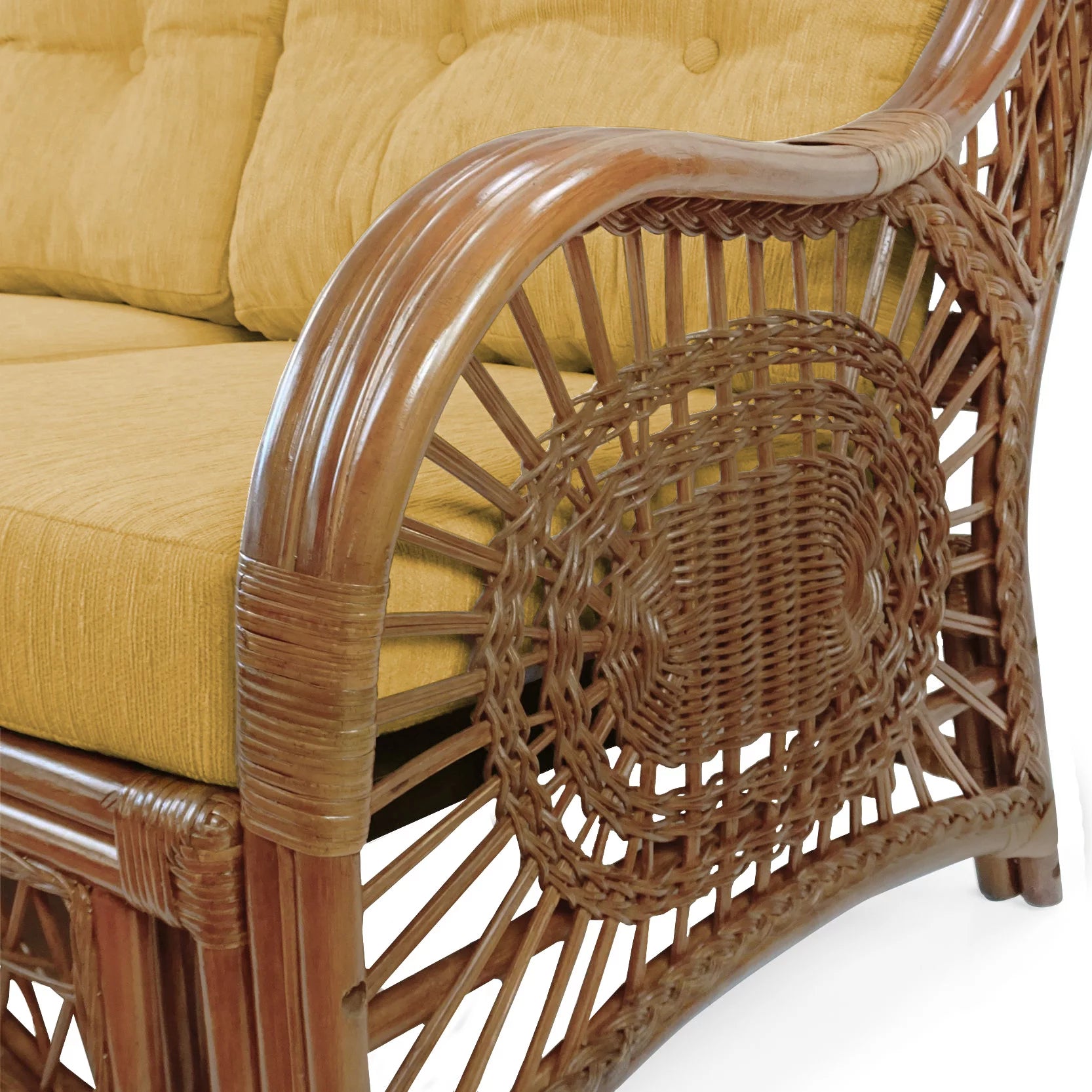 Three-Seater Rattan Wicker Sofa with Light Brown Cushions Q289