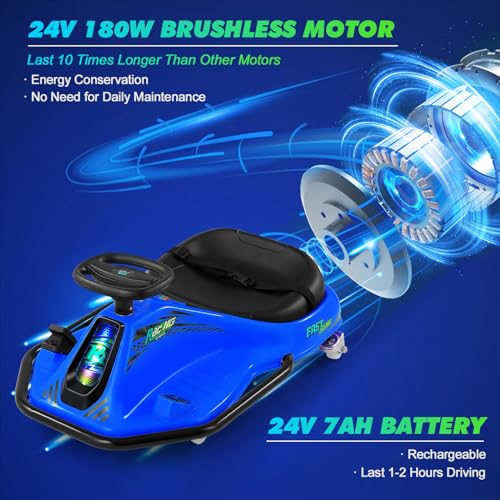 24V Electric Drifting Go Kart for Kids with Rotating Wheels, Pink D311017