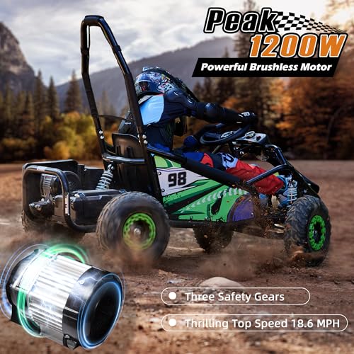 Kids Electric Drift Go Kart, 1200W Brushless Motor, 48V 12Ah Battery, 18.6 MPH I27356