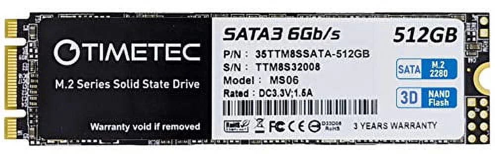 Timetec 512GB SSD 3D NAND TLC SATA III 6Gb/s M.2 2280 NGFF 256TBW Read Speed Up to 530MB/s SLC Cache Performance Boost Internal Solid State Drive (512GB)
