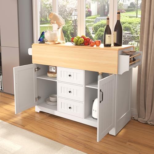 Foldable Kitchen Storage Island Cart with Drop Leaf Extensions and Wheels C5218
