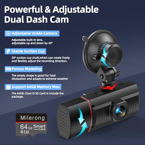 3 Channel Dash Cam Front Rear Inside, 2.5K WiFi, 1440P+1080P, 64GB Card, IR Night Vision P6249