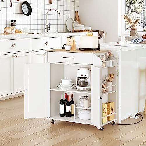 Kitchen Island with Power Outlet, Spice Rack and Drawer, Rolling Cart F495760