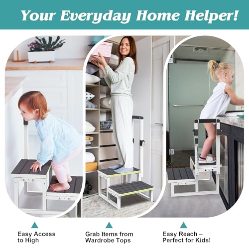 2 Step Stool with Handrail, Anti-Slip Mats, Portable for RV, Camper, Hot Tub R855