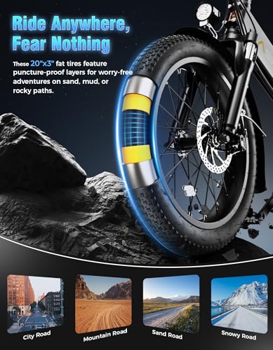 Folding Electric Bike for Adults, 1200W Peak Motor, 28MPH Max Speed, 48V 10AH Removable Battery, 20" Fat Tire M14323