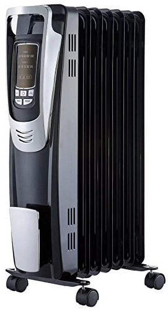 PELONIS Electric, 1500W Portable Oil-Filled Radiator Space Heater with Programmable Thermostat, Remote Control, and 10-Hour Timer for Home&Office, NY1507-14A, Black, 25.59" H x 9.84" D x 14.5" W