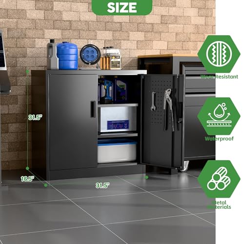 Garage Storage Cabinet with Wheels, 72" H, 2 Doors, 4 Adjustable Shelves, Black R4307