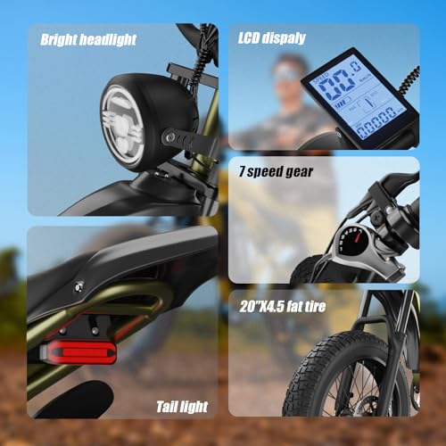 Electric Bike for Adults – 20" Fat Tire, 1200W Motor, 48V Battery, 7-Speed, Dual Disc Brakes D16418