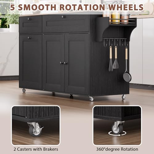 Kitchen Island on Wheels with Storage, Drop Leaf and Power Outlet I19403
