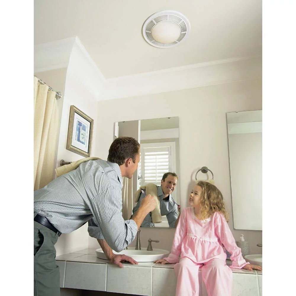 Bathroom Exhaust Fan with Light, White Grille, 100 CFM C46406