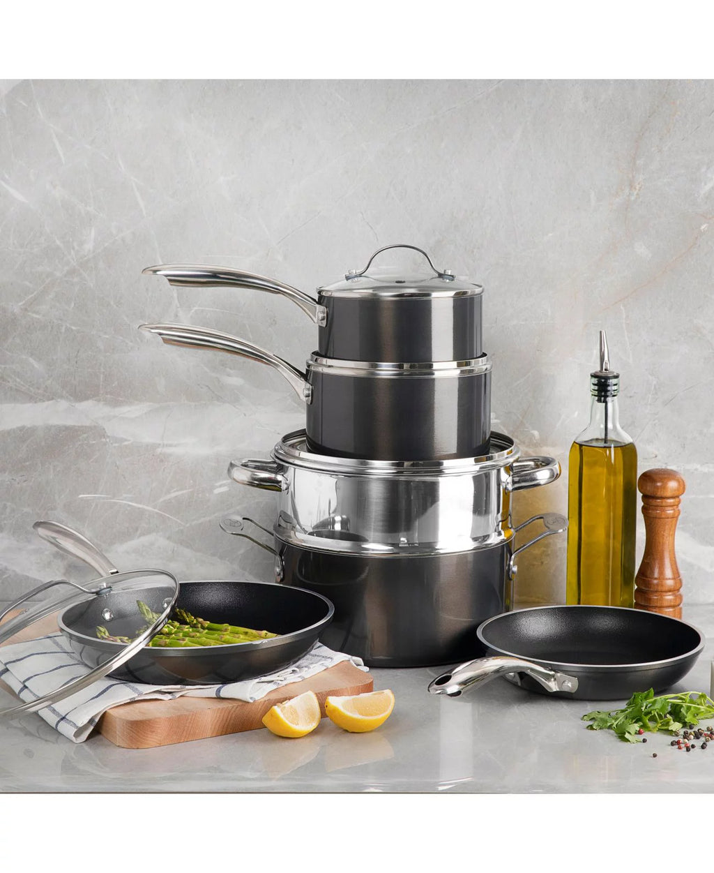 10-Pc. Cast Textured Nonstick Cookware Set L695606