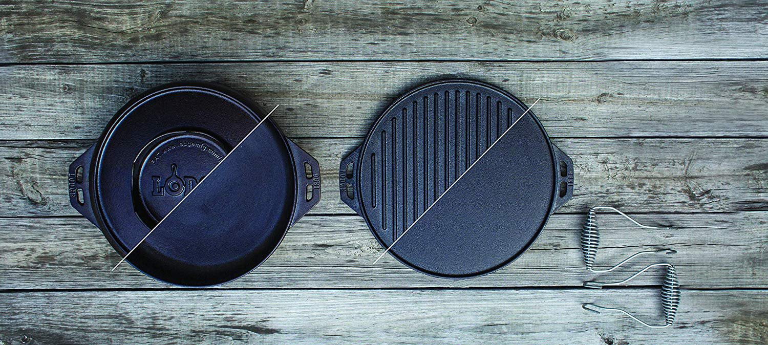 Cast Iron Cookware Set with Reversible Grill Griddle and Wok T654