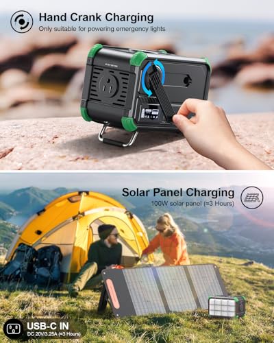 Portable Power Station 153Wh Solar Generator with Hand Crank 120V AC Outlet Q130200
