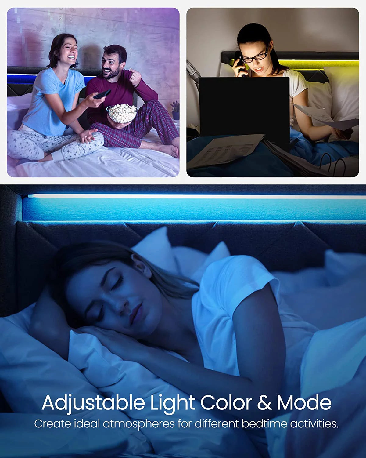 Full Size LED Bed Frame with Headboard and 4 Drawers Storage, Gray H975913