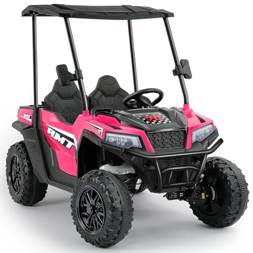 24V Ride on Car 2 Seater with Sun Shade, Dump Bed, 4WD, Pink S782676
