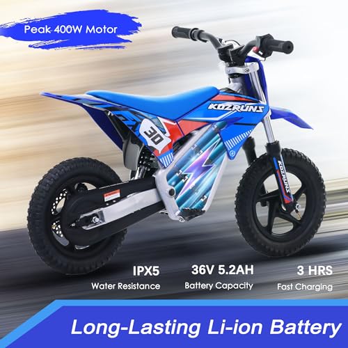 Electric Dirt Bike for Kids Aged 4-8, 350W Brushless Motor, 14'' Off-Road Tires, Blue Y255