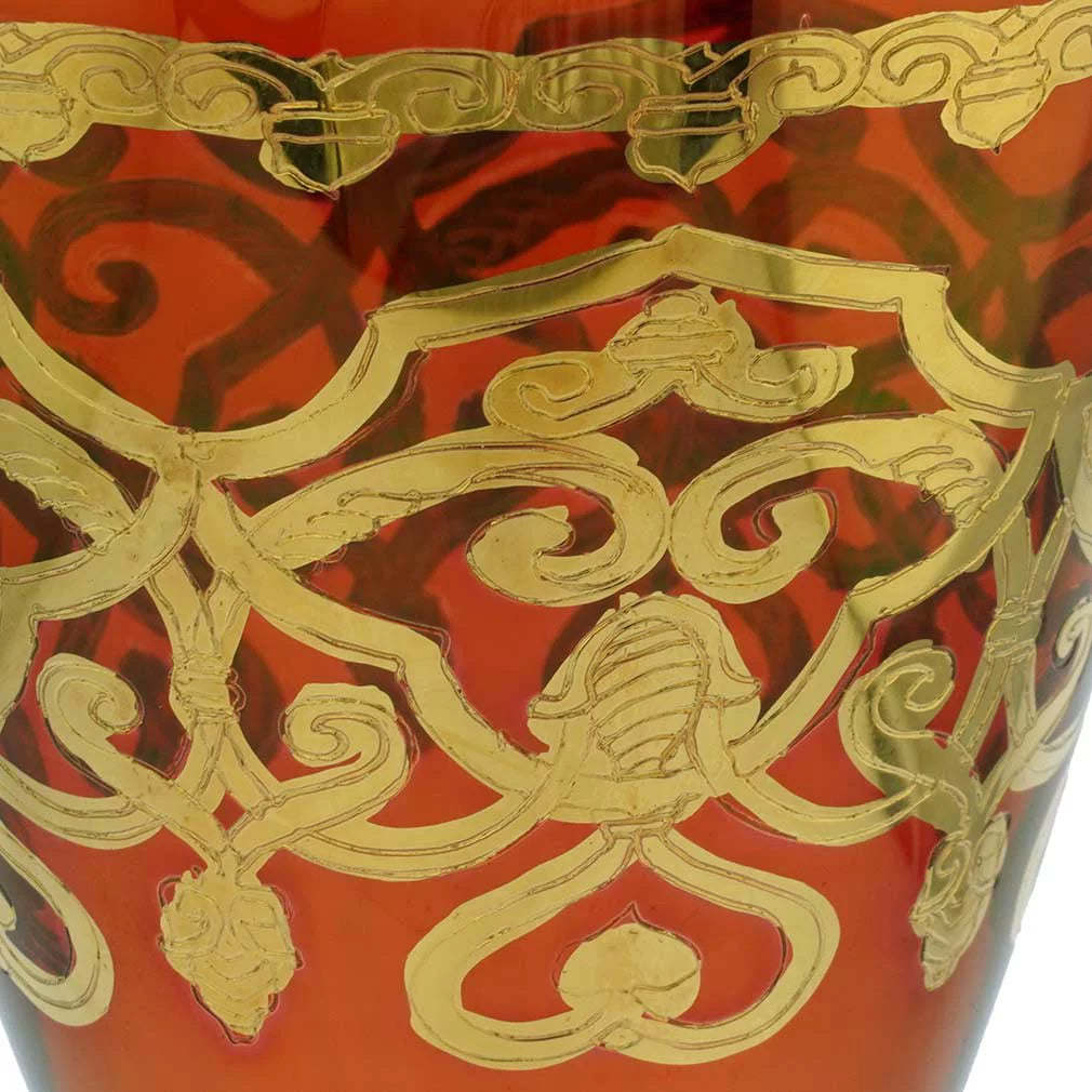 Set of Two Murano Glass Wine Glasses with 24K Gold Leaf J8271