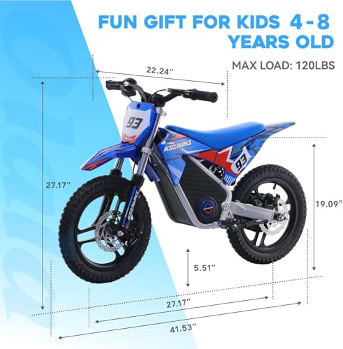 Electric Dirt Bike for Kids Aged 4-8, 350W Brushless Motor, 14'' Off-Road Tires, Blue Y255