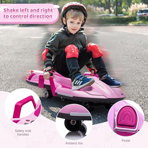 24V Electric Ride On Toy for Kids, Drift Cart with Side Handlebars, LED Lights & Music J79370