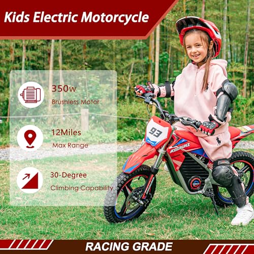 Electric Dirt Bike for Kids Aged 4-8, 350W Brushless Motor, 14'' Off-Road Tires, Blue Y255