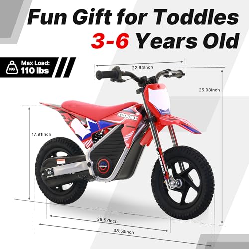Electric Dirt Bike for Kids Aged 4-8, 350W Brushless Motor, 14'' Off-Road Tires, Blue Y255