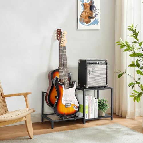 Guitar Rack, 3-Piece Floor Stand with Amp Support, Adjustable Holder for Multiple Instruments H140