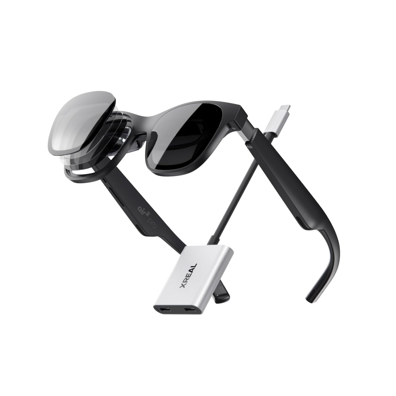 XREAL Air 2 Pro AR Glasses with Hub, The Ultimate Wearable Display with 3-level Electrochromic Dimming, Power Your AR Glasses While Charging Your Source Device
