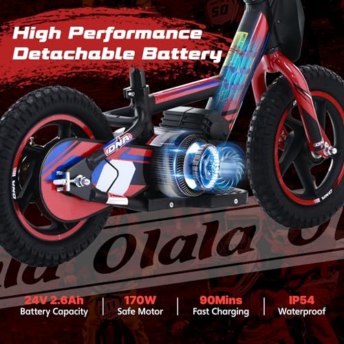 Electric Dirt Bike for Kids Aged 3-6, 170W Motor, 24V Battery, 12IN Tires J8048