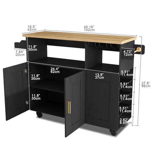 Rolling Kitchen Island Cart with Drop Leaf Countertop and Storage S311