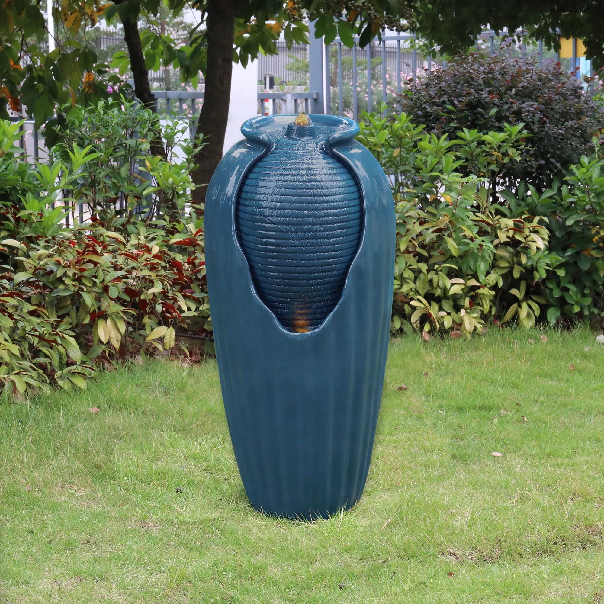 Glazed Contoured Vase Water Fountain with LED Lights for Backyard M17738