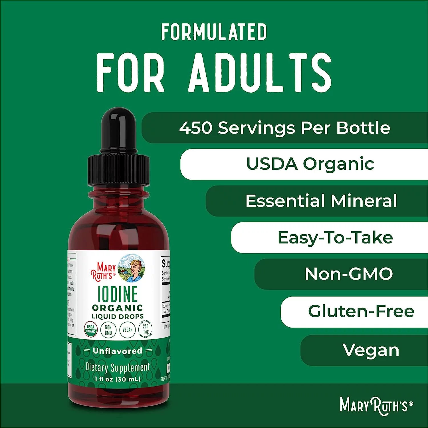 Potassium Iodine Supplement Drops, USDA Organic, Vegan, 450 Servings Q784