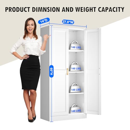 Tall Kitchen Storage Cabinet with Doors and Adjustable Shelves, Black Freestanding Cupboard J20442