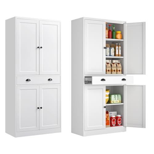 Tall Kitchen Storage Cabinet with Doors and Adjustable Shelves, Black Freestanding Cupboard J20442