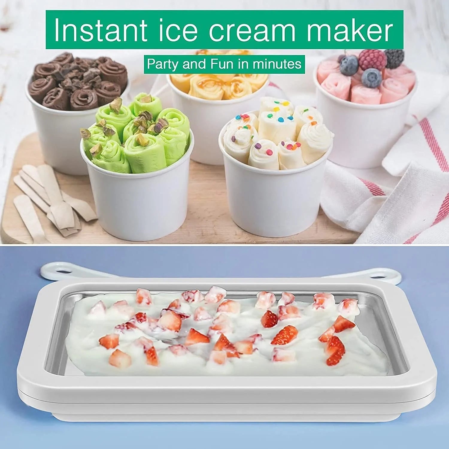 Ice Cream Roll Maker with 2 Spatulas for Kids Family W629589