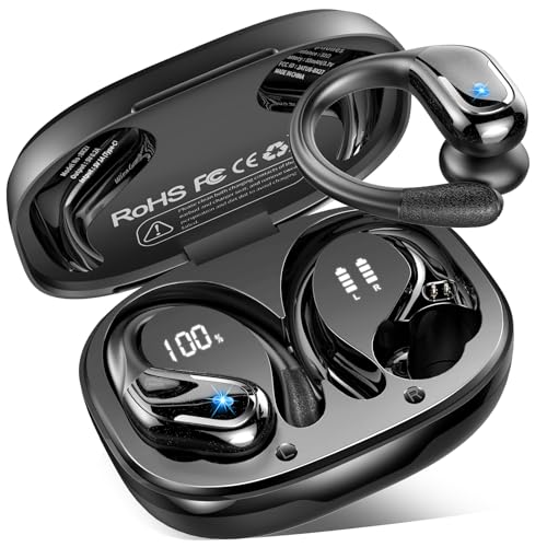 Wireless Earbuds with Earhooks, Bluetooth 5.4, Noise Canceling, IP7 Waterproof N827
