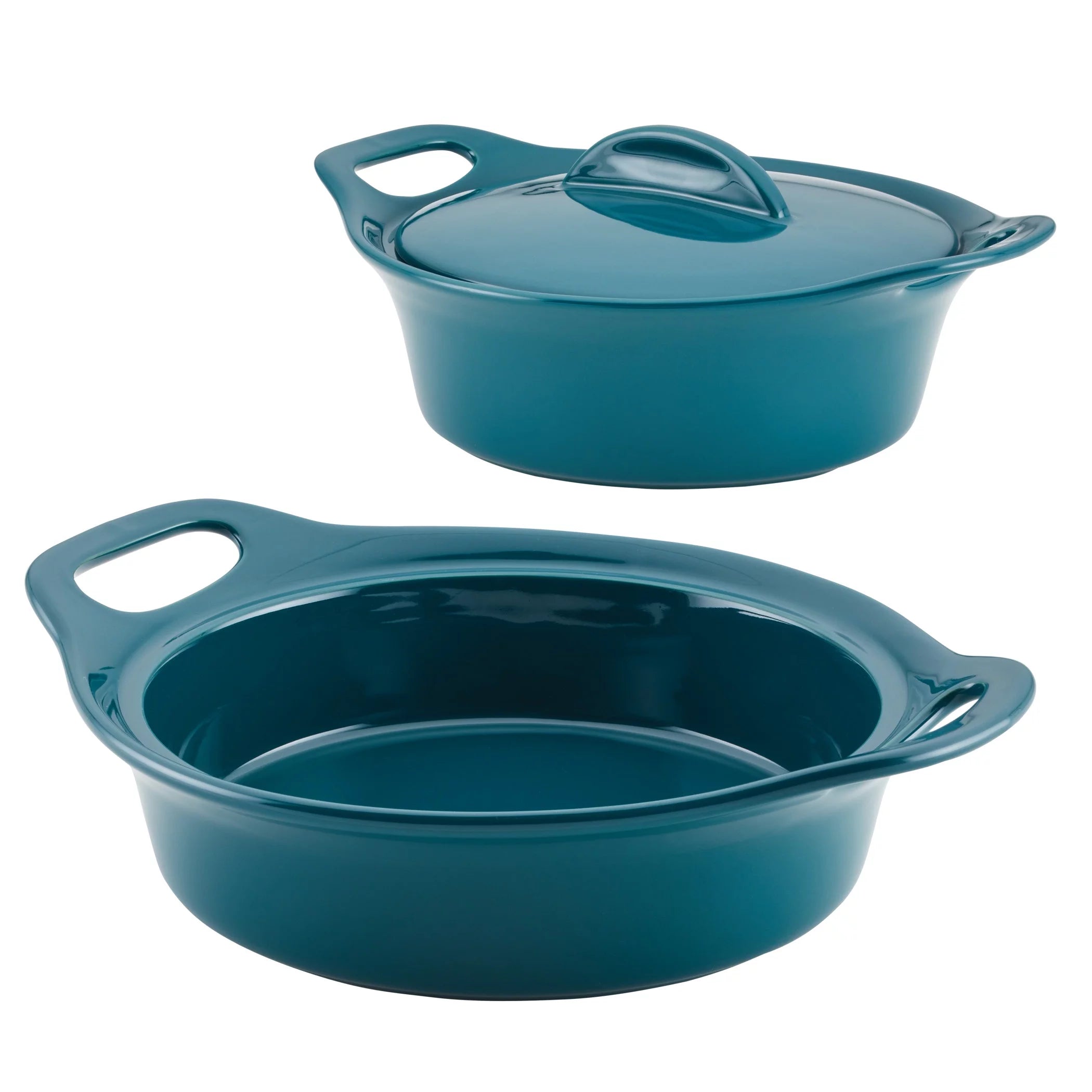 Ceramic Casserole Bakers with Lid Set, 3-Piece, Teal T761969