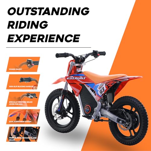 Electric Dirt Bike for Kids Aged 4-8, 350W Brushless Motor, 14'' Off-Road Tires, Blue Y255