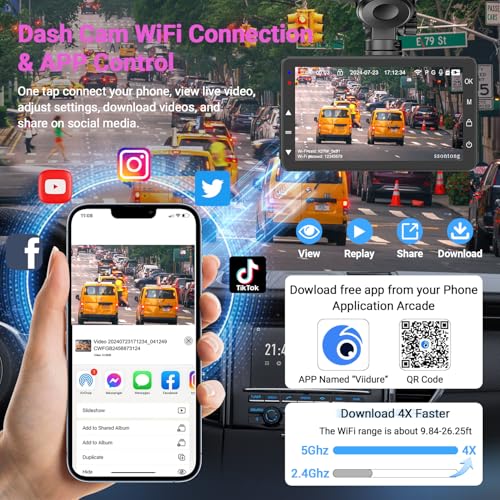 Dash Cam 1080P FHD with 32GB Card, Night Vision, 170° Wide Angle V8397