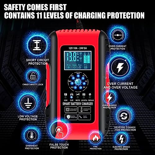 10A LiFePO4 Lead Acid Car Battery Charger 12/24V Trickle Charger Maintainer R68735