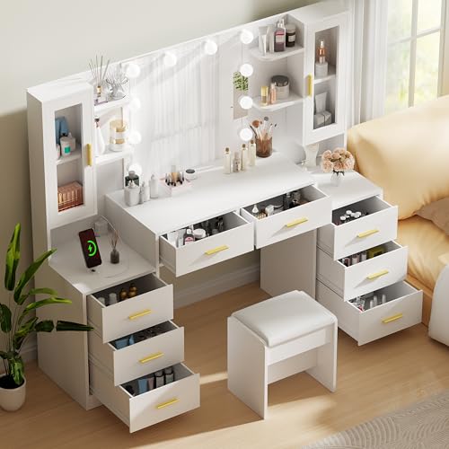 59.1" Vanity Desk with Mirror and Lights, 8 Drawers, 3 Lighting Modes N498542