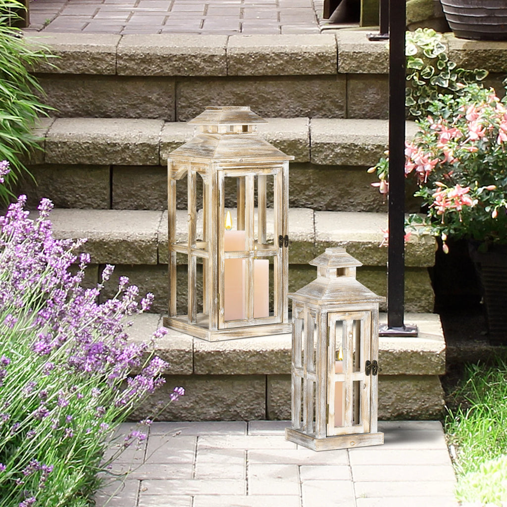 Rustic Wooden Lantern 2-Pack for Indoor Outdoor Decor N894374