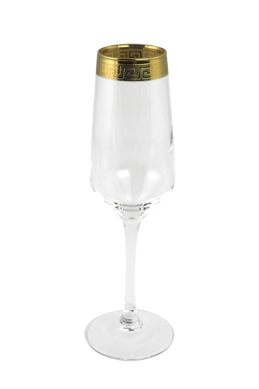 Flute Glass with Greek Key Design, 6 Piece Q212
