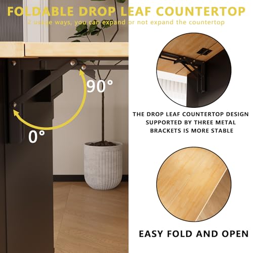 Movable Kitchen Island with Drop Leaf and Power Outlet Y932