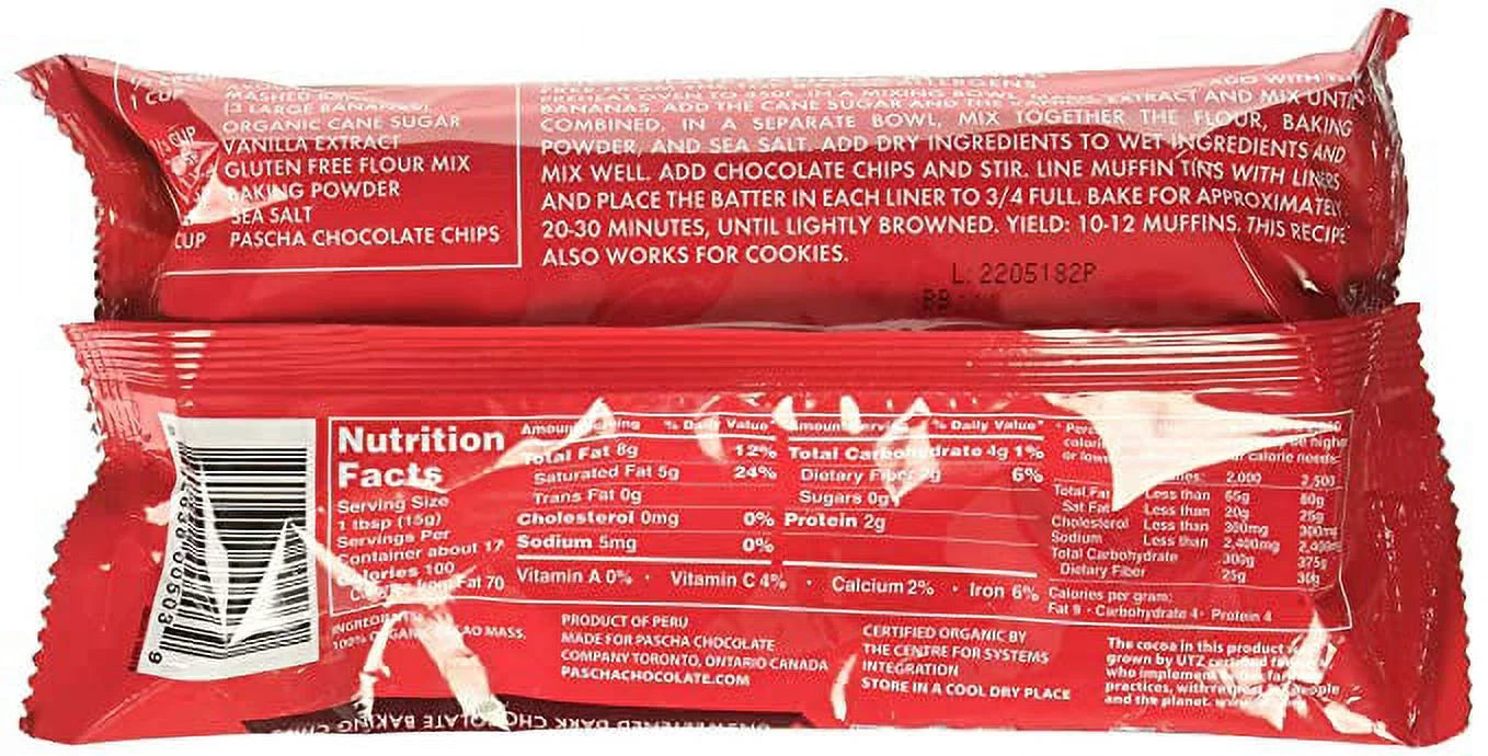 Organic Dark Chocolate Baking Chips 100% Cacao Unsweetened, 8.8 oz, 2-Pack U58567