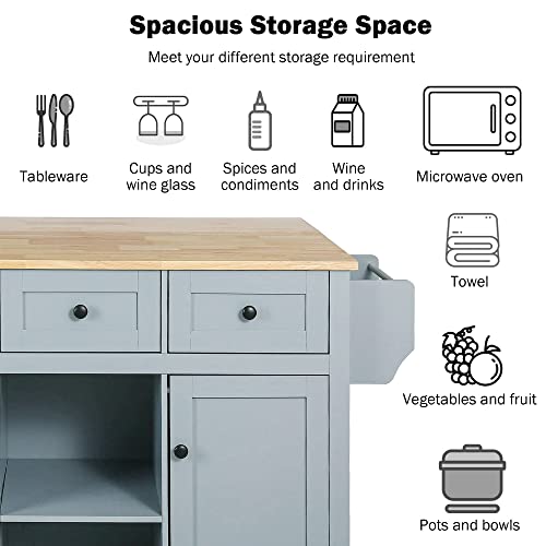 Large Kitchen Island with Drop Leaf, Rolling Cart, Power Outlet and Storage A3211
